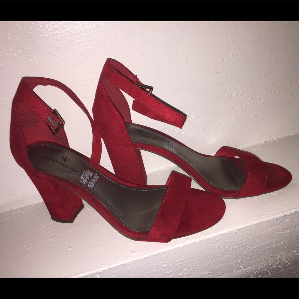 Wide Red Velvet Heels
